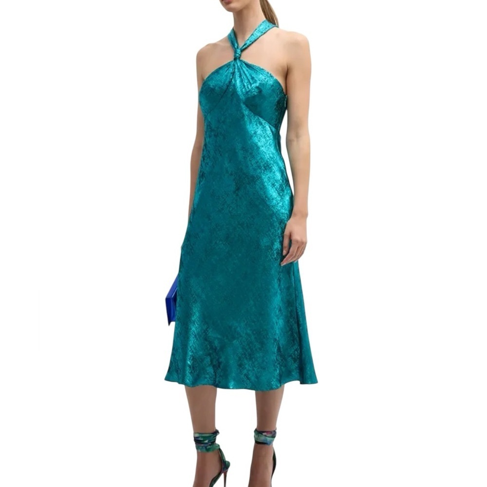 Liv Foster New Nwt Jade Foil Chiffon Halter Dress Size 10